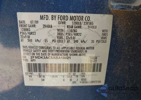 2010 Ford Edge Sport from USA, damaged, VIN 2FMDK3AC5ABA19421